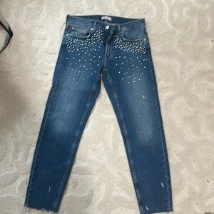 Pearl embellished jeans